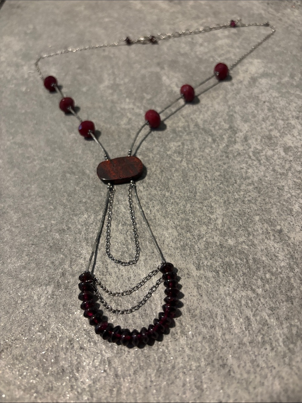 925 Sterling Silver Red Bloodstone Garnet Multi-Strand Y-Drop Necklace Jewelry